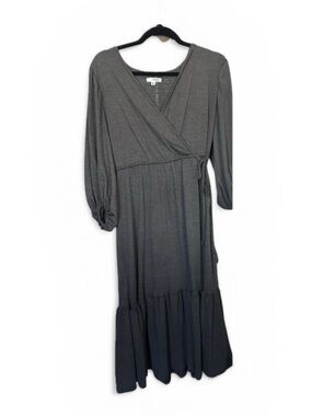Max Studio Tiered Faux Wrap Sage Olive Green Boho Western Peasant Dress Sz M